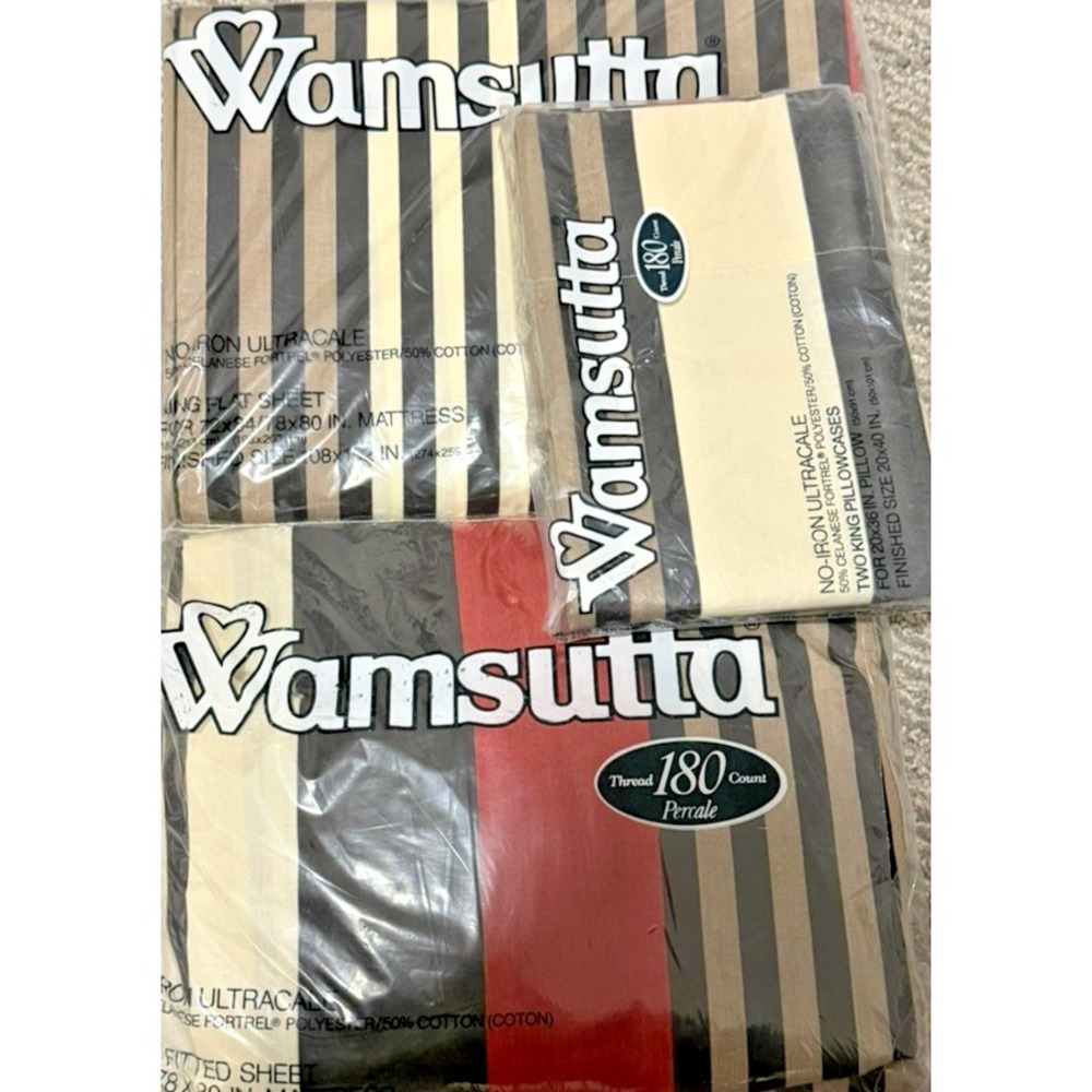 Vintage Wamsutta Prairie King Sheet Set NOS 4 Pc Percale Stripe 180 Thread Count